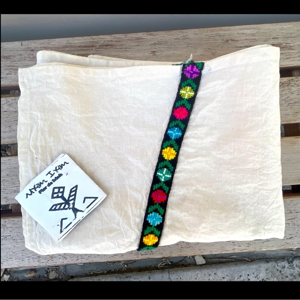 Made in Mexico Hand Embroidered Ribbon Detail Table Runner NWT